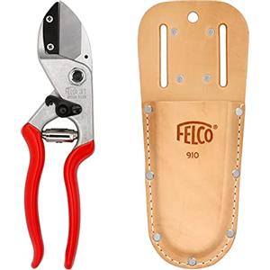 FELCO 31 Forbici da potatura & 910 fodero per cesoie da giardino (fondina in vera pelle, con passante per cintura + clip, si attacca alla cintura, per cesoie / forbici da potatura)