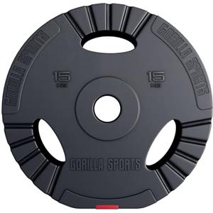 Gorilla Sports® Dischi Pesi Olimpici - 1,25kg, 2,5kg, 5kg, 10kg, 15kg, 30kg, Singolo/Set, Foro 50 mm, con Manico, Tri-Grip, Rivestiti in Plastica - Piastre per Bilancieri, Manubri, Palestra