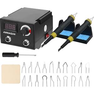 AWKAQUN 100W Macchina per pirografia, Temperatura Regolabile da 0 °C a 750 °C pirografo, Display Digitale con 20 Teste di Penna, Pirografo Professionale per legno, zucca, cuoio, incisione, ecc