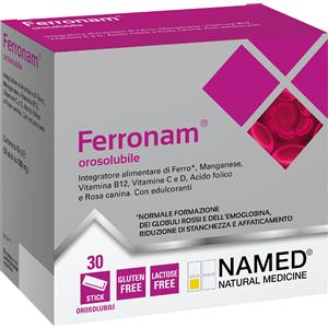 NAMED Ferronam Orosolubile - Integratore di Ferro, Acido Folico e Vitamine - 30 Bustine