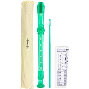 World Rhythm WR-802 Flauto dolce per scuola, flauto soprano in tre pezzi, con scovolino per pulizia, tabella per diteggiatura e custodia - Verde