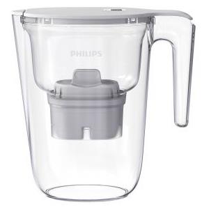 Caraffa Filtrante Philips Water Micro X-Clean Filtrazione Carbone Attivo Filtro acqua, 2,6 litri,Timer elettronic,Bianco