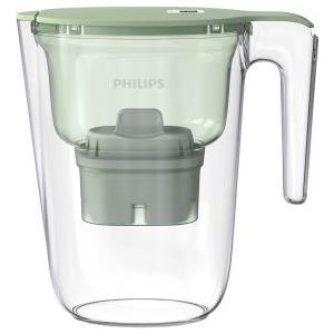 Caraffa Filtrante Philips Water Micro X-Clean Filtrazione Carbone Attivo Filtro acqua, 2,6 litri, Timer elettronic,verde