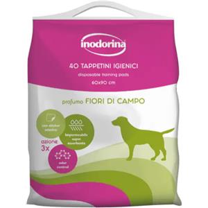 Inodorina Tappetini Igienici Super Assorbenti 60x90 cm - 40 pz con Profumo di Fiori di Campo e Sticker Antiscivolo
