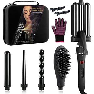 WeChip Ferro Arricciacapelli Professionale, WeChip Ferro Capelli 5 in 1 [Ceramica Tormalina] Piastra Onde, Spazzola Lisciante, [con Scatola Portaoggetti] Schermo LCD Ferro Capelli per tutte le acconciature