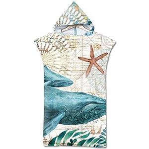 Treer Poncho Asciugamano con Cappuccio, Adulto Spiaggia Robe Cambiarsi Microfibra Assorbente Telo da Bagno Asciugatura Rapida Copricostume Accappatoio per Mare Surf (75x110cm,Stella Marina)