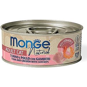 MONGE GATTO UMIDO 80 G NATURAL ADULTO TONNO, POLLO E GAMBERETTI LATTINA
