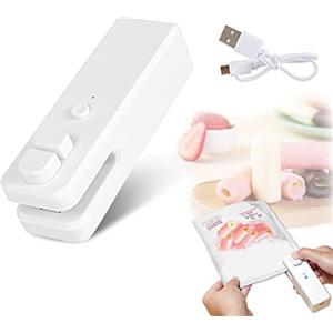 DINSONG Sigilla Sacchetti, in ABS, Mini Sigillatrice Portatile per Sacchetti per Alimenti,Termosigillatrice e Taglierina 2 in 1 con ricarica USB, Protegge Gli Alimenti