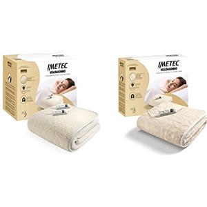 Imetec Scaldasonno Matrimoniale 150x160 cm, 50% Lana e Merino, 2 Temperature & Scaldaletto Singolo, Comando 2 Temperature, Lavabile a Mano e in Lavatrice a 40 & deg; C, 150 x 80 cm