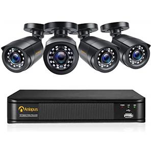 Anlapus CCTV Kit di Videosorveglianza 8 Canali 1080P H.265+ DVR con 4 * 2MP Telecamera Esterno, Backup USB, Allarme Email, Sistema di Sicurezza, Senza HDD