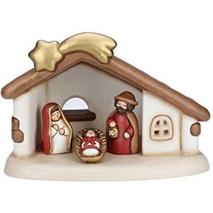 THUN® - Presepe Completo Set Capanna: Sacra Famiglia - Versione Rossa - Statuine Presepe Classico - Ceramica - I Classici