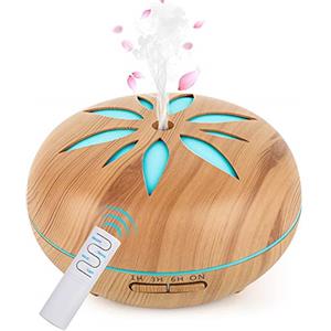 GeeRic Diffusore di Oli Essenziali 550 ML, GeeRic Ultrasuoni Umidificatore Diffusore di Aroma Diffusori Oli Profumati Nebulizzator per Oli Essenziali Silenzioso 7 Colori LED per Yoga Regalo Marrone