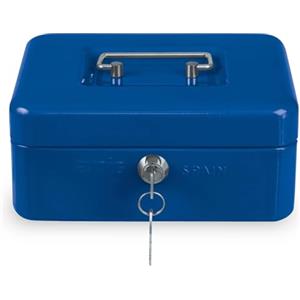 Amig - Cassaforte | Cassetta di sicurezza per denaro, banconote e monete | Con vassoio portamonete e 2 chiavi | Acciaio | Colore: blu | 150 x 110 x 70 mm