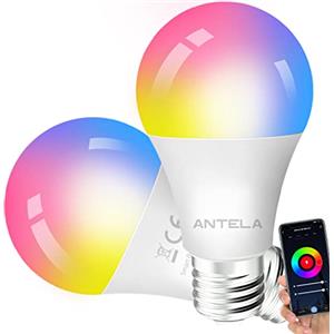 ANTELA Lampadine Alexa E27 Smart WiFi LED 9 W 806 lm RGB 2700 K-6500 K, compatibile con Google Home/Alexa, 2 pezzi