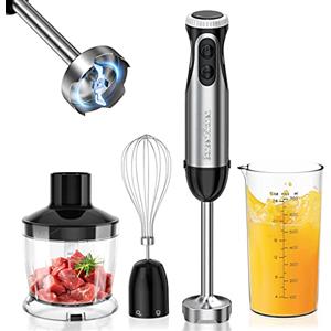 Bonsenkitchen Frullatore a Immersione Multifunzione 4 in 1, Minipimer in Acciaio Inox, 1000 W, 20 Velocità Regolabili, con Frusta, Tritatutto da 500 ml e Misurino da 700 ml, HB3203