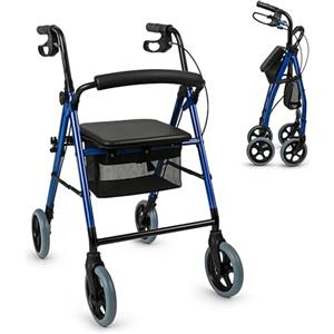 Mobiclinic, Deambulatore per anziani, Hércules, Marchio europeo, Alluminio, Marcatura ce, Leggero, Pieghevole, Telaio ergonomico, Seduta e 4 ruote, Adulti o disabili, Colore blu