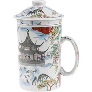 Lachineuse - Teiera Cinese Contemplazione del Lago - Tazza per infusione in Porcellana - con infusore e Coperchio - Pittura Cinese - Stoviglie Tradizionali Cinesi - Idea Regalo per Il tè Asiatico