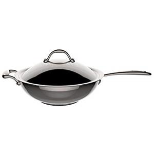 Lagostina Accademia Lagofusion Wok + Coperchio Acciaio Inox 18/10 Ø 30 cm, 5 L, Pentola Induzione, Gas e Forno fino 250 °C, Finitura Lucida Esterna, Satinata Interna, Manici Rivettati, Fondo 5 Strati