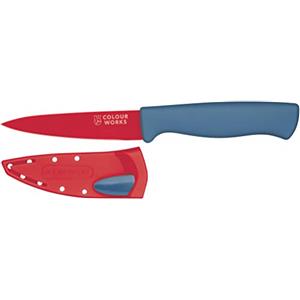 Colourworks Coltello da Cucina Spelucchino con Guaina Affilacoltelli Edgekeeper, Acciaio inossidabile, 9,5 cm, Rosso Ciliegia