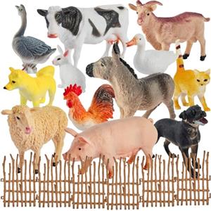 BUYGER Set Animali Plastica Giocattolo per Bambini, Grandi e Mini Realistico Fattoria Animali Figure con Assemblare Recinzioni, Giochi Educativo Regalo per Bambini 3 4 5 + Anni