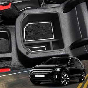 YEE PIN Auto Scatola di Immagazzinaggio Accessori per Car Compatibile con T-Roc troc SUV 2017-2024 Center Console Bracciolo Box Storage Secondario Vassoio Estraibile con Tappetino Antiscivolo