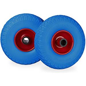 Relaxdays Set di 2 Ruote per Carrelli a Mano, Gomma Piena Antipanne, Asse 25mm, 100 kg, max, 260x85mm, Blu-Rosso