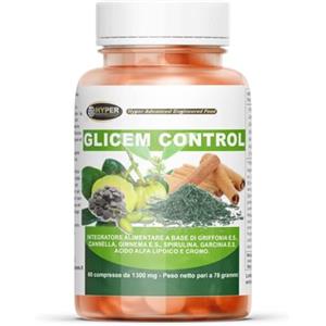 Hyper Glicem Control - Glucosio e Carboidrati - Integratore Alimentare con Griffonia, Cannella, Gimnema, Spirulina, Garcinia, Acido Alfa Lipoico, Cromo. 60 Compresse, prodotto in Italia.
