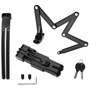 Surplex Lucchetto Pieghevole per Bicicletta, Portabile Catena Compatta Snodabile Antifurto Portatile in Lega di Acciaio con 2 Chiavi e Supporto Bloccabile per Motorrad Bici all' Aperto - Nero