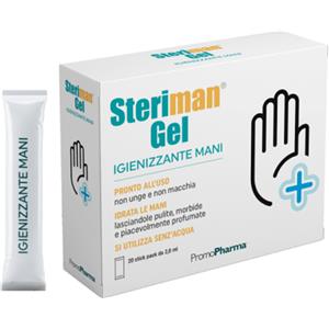 Promopharma Steriman Gel Igienizzante Mani - 20 Stick da 2,8 ml, Non Aggressivo e Antimicrobico