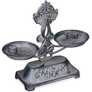 Relaxdays Bilancia Antica Decorativa. Bilancia da Cucina Retro Tradizionale, 3 Pesi, in Ghisa, Grigia/Nera