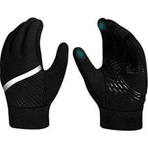 hvoolee Guanti da ciclismo per bambini, caldi guanti invernali - touch screen, impermeabili, per bambini, sport all'aria aperta, in pile termico, antiscivolo, per ragazzi e ragazze, colore nero, 4-12 anni