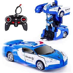 Kazzley Polizia Transform Macchina Telecomandata Giocattoli, Macchina Radiocomandata RC Robot Cars Auto Telecomando Regalo per Bambini Ragazzi 4 5 6 7 8 9 10 anni Blu