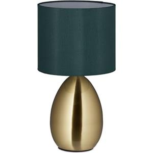 Relaxdays Lampada da Tavolo, Luce Indiretta con Funzione Touch, Abat Jour con Paralume, HxD 34x18 cm, Dorato Verde Scuro