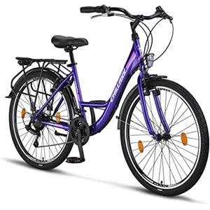 Chillaxx Bicicletta Premium City Bike da Strada da 26 e 28 pollici, per ragazze, ragazzi, uomini e donne, con cambio a 21 marce, bici olandese (26 pollici, freno a V viola)