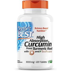 Doctor's Best, High Absorption Curcumin (Curcumina Ad Alto Assorbimento), 1.000mg, 120 Compresse vegane, Testato in Laboratorio, Curcuma, Senza Glutine, Senza Soia, Vegetariano