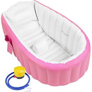HTBAKOI Vaschetta per Bagnetto Neonato Gonfiabile, Vasca Bagno Neonato Pieghevole Neonati Bambini con Supporto (Rosa)