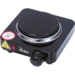 ARDES - Fornellino elettrico piccolo a 1 Piastra in Ghisa in Acciaio Verniciato Diametro Piastra 10,5 cm con Termostato di Regolazione Temperatura Modello TIKAPPA AR1F18 Nero