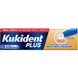 Procter & Gamble Kukident Plus Sigillo Crema Adesiva per Dentiere Sapore Neutro 40g - Barriera Anti-Infiltrazioni
