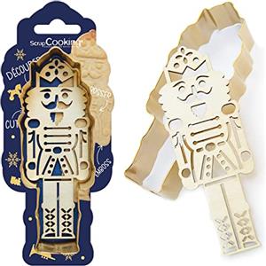 ScrapCooking - Kit Taglierina + Embosser Legno Schiaccianoci - Stampini natalizi in acciaio inox per biscotti in rilievo - Stampo per pasticceria frolla - Colore dorato - 2097