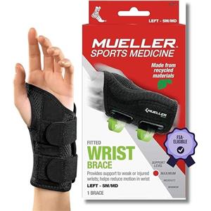 MUELLER Greenline Fitted Wrist Brace, supporto polso, nero, taglia S/M sinistra