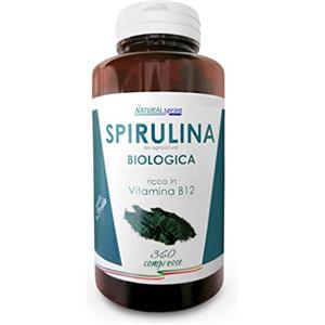 Natural Sprint Spirulina Bio Alto Dosaggio - 360 Compresse | 3000mg Spirulina per Dose | Tit. Ficocianina 17% Vit. B12 Folacina, Vit. del gruppo B | Proteine Vegetali per Vegani. Nuova Formula Agricoltura Biologica