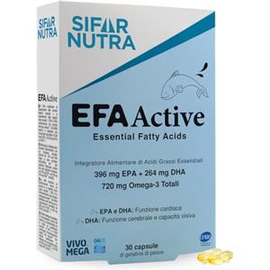 Sifar Nutra EFA Active|IFOS 5 stelle | Olio di pesce VivoMega|720 mg Omega-3 totali | 396 mg EPA + 264 DHA| forma trigliceride| 30 capsule