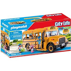 PLAYMOBIL City Life 71094 US School Bus - Autobus Giocattolo con Luce Lampeggiante, Include Autista e 3 Alunni, per Bambini a Partire dai 4 Anni