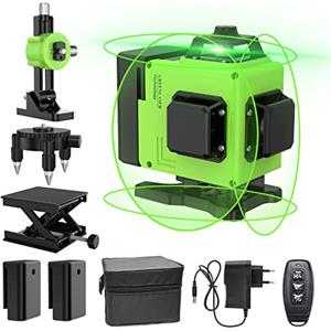 ponoseu Livella Laser Autolivellante 4 X 360°Verde, IP54 Antipolvere, Impermeabile, ±3° Livellamento Automatico, Per Costruzione e Appendere Quadri, Bluetooth, 2 * batterie, 30M