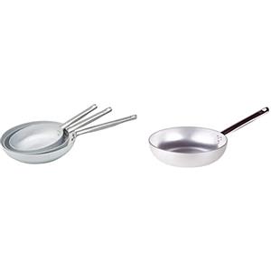Pentole Agnelli In Alluminio Con Manico In Acciaio, Argento, 30 x 30 x 15 Cm & Alluminio 3 mm Professionale Padella Alta per Saltare con Manico Inox, Argento, 32 cm