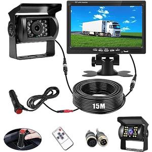 ANDUBEST Retrocamera Camper Telecamera per Auto, Monitor LCD da 7 e Telecamera per Auto Kit, Impermeabile IP67 HD Visione Notturna con Linea di Ritardo di 15 m Sistema di Sensori di Parcheggio