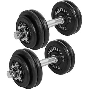 MOVIT Set di 2 Manubri - 20 kg/30 kg/40 kg/50 kg /60 kg, Impugnatura Zigrinata, in Ghisa, Barra da 30 mm, Chiusura a Vite - Manubrio Corto Pesi, Dumbbell, Piastre, Palestra, Fitness