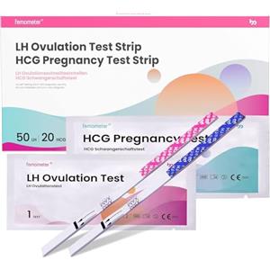 Femometer Test di Ovulazione 50 + Test di Gravidanza Precoce 20 in Striscia Urina per Fertilità Donna, Risultati Precisi Digitali Ti Aiutano a Concepire