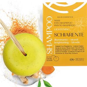 Senso Naturale Shampoo Solido Illuminante Schiarente Ecologico e Vegano per Capelli Spenti, Equilibratore per Riflessi Dorati Luminosi con Camomilla, Curcuma, Limone, ph 4.5-5.5