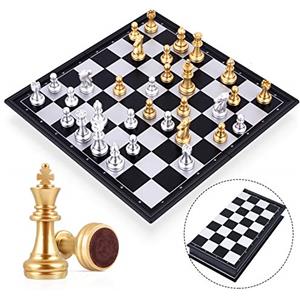 Peradix Scacchiera, Scacchiera Magnetica con Magnetici Scacchi, per Bambini e Adulti, Scheda di Gioco Pieghevole e Portatile per Viaggi, Oro e Argento, 25*25CM
